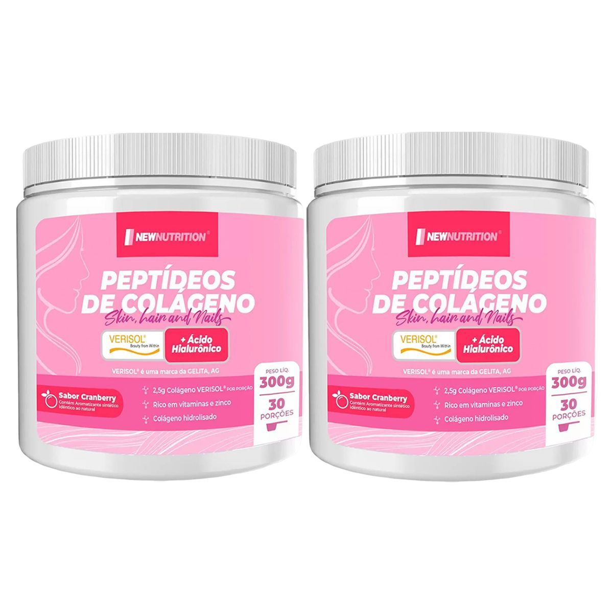 Kit 2X Pept�deos de Col�geno Verisol com �cido Hialur�nico - 300g Cranberry - NewNutrition