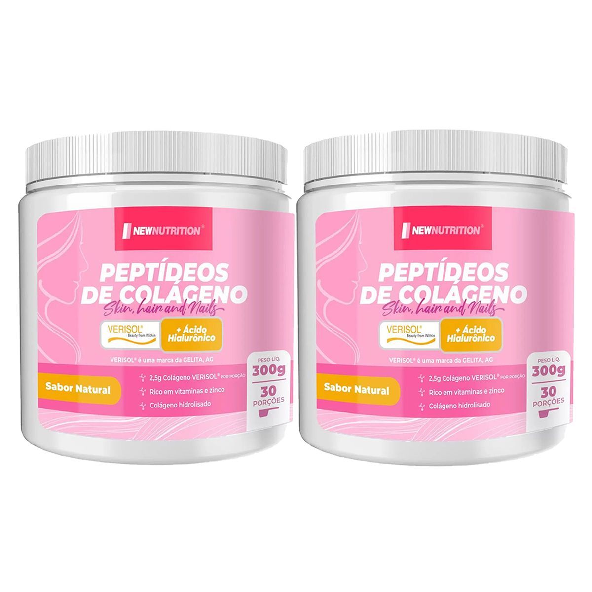 Kit 2X Pept�deos de Col�geno Verisol com �cido Hialur�nico - 300g Natural - NewNutrition