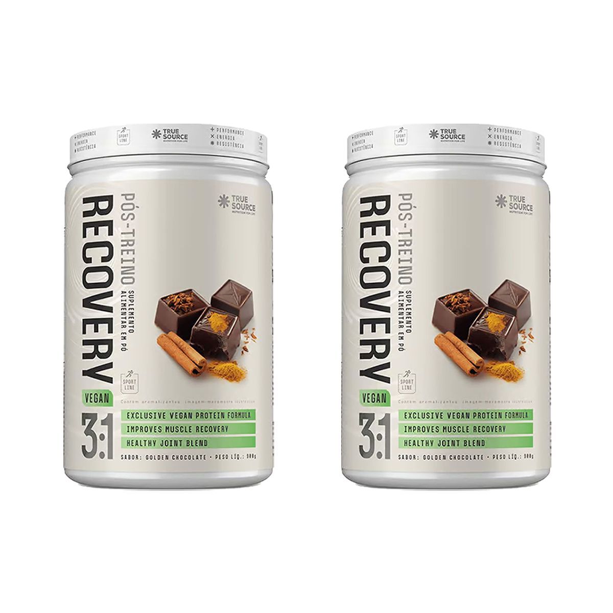 Kit 2X P�s-treino Recovery - 900g Vegan Golden Chocolate - True Source