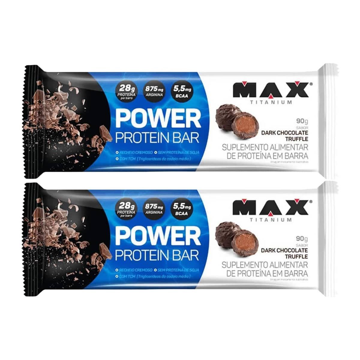 Kit 2X Power Protein Bar - 1 unidade 90g Dark Chocolate Truffle - Max Titanium