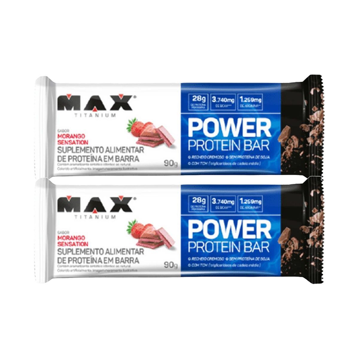 Kit 2X Power Protein Bar - 1 Unidade 90g Morango Sensation - Max Titanium