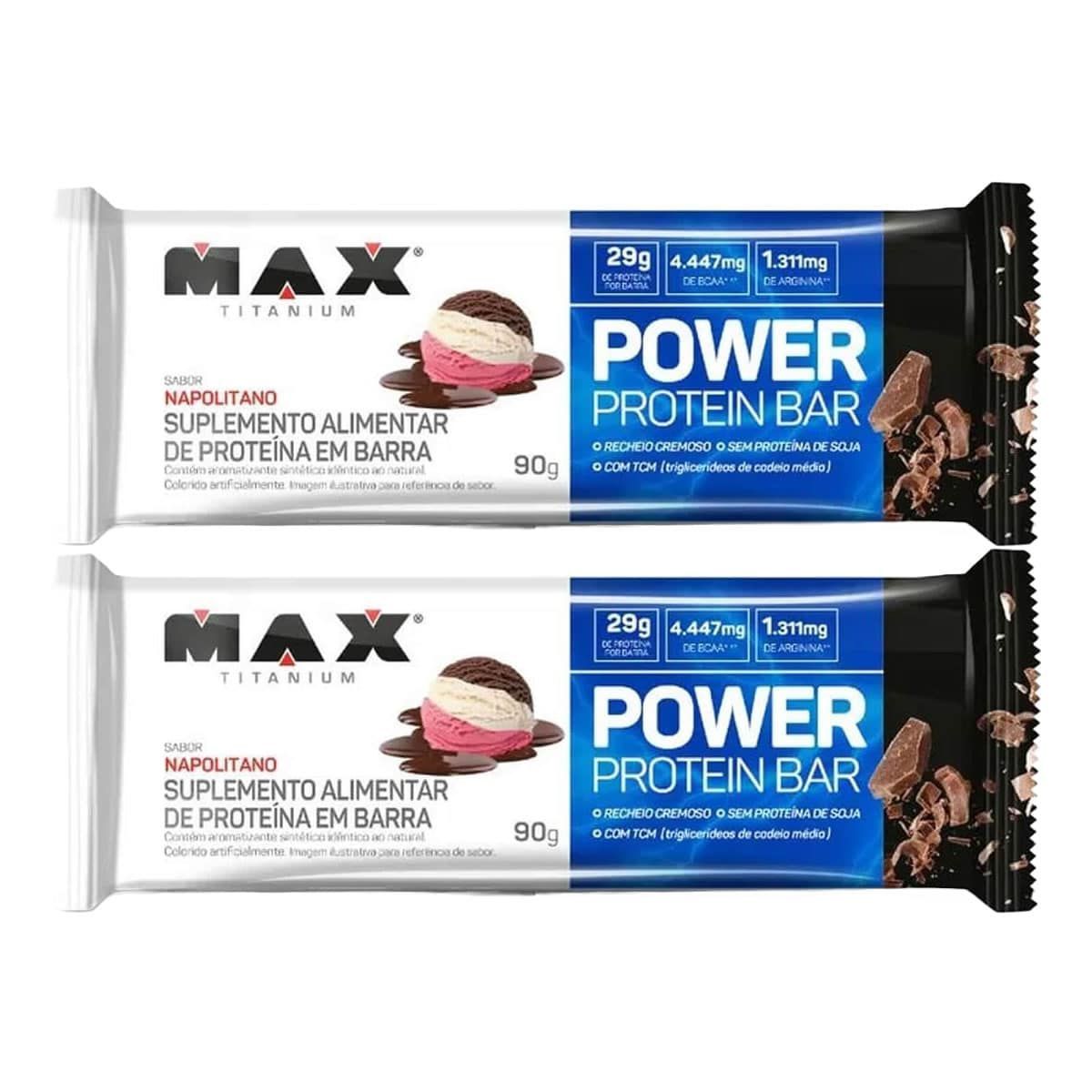 Kit 2X Power Protein Bar - 1 Unidade 90g Napolitano - Max Titanium
