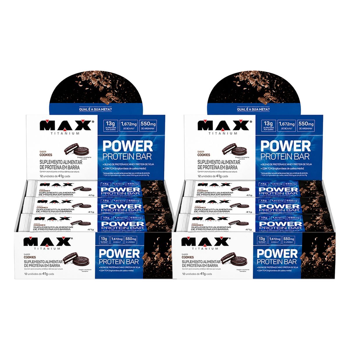 Kit 2X Power Protein Bar - 12 unidades 41g Cookies - Max Titanium