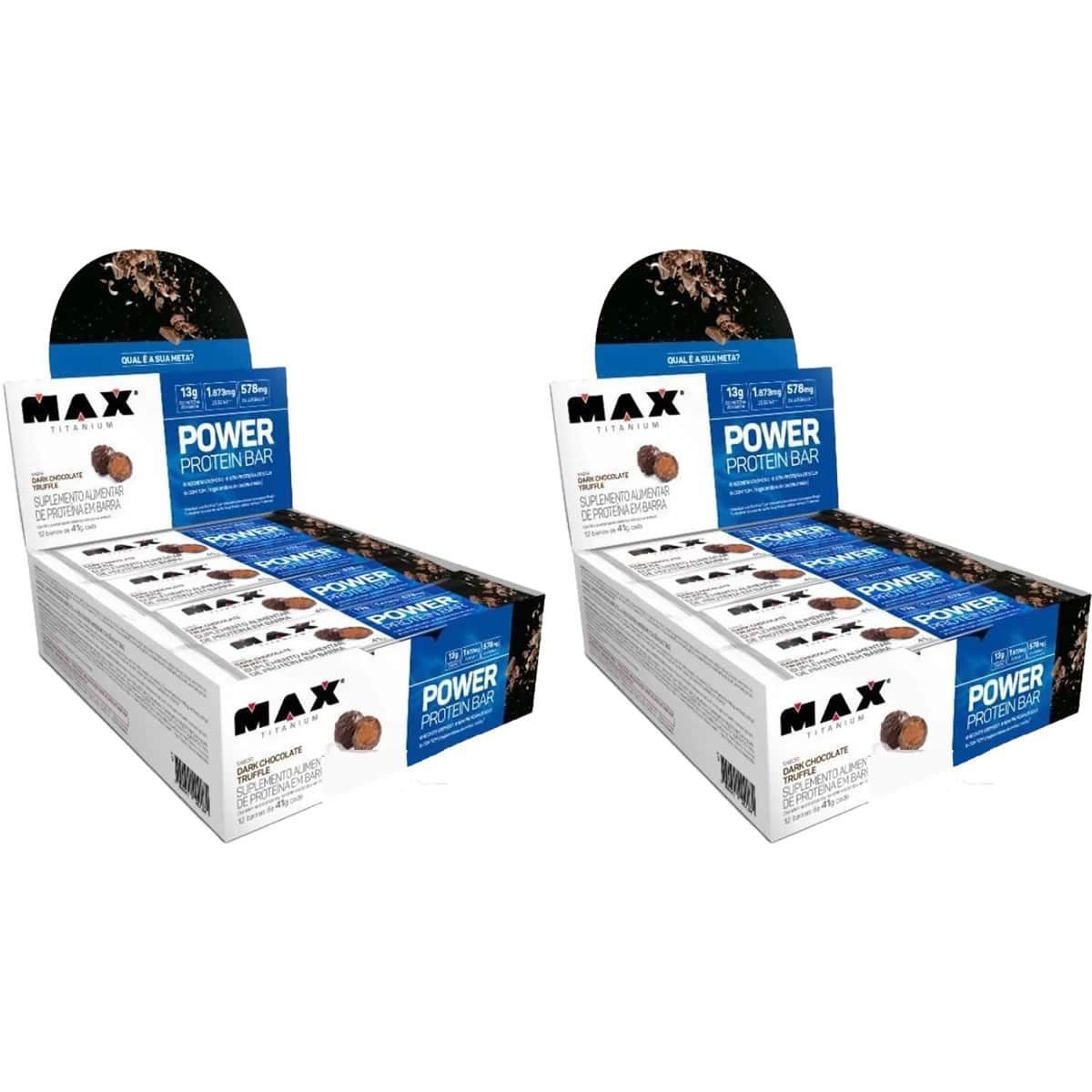 Kit 2X Power Protein Bar - 12 unidades 41g Dark Chocolate Truffle - Max Titanium