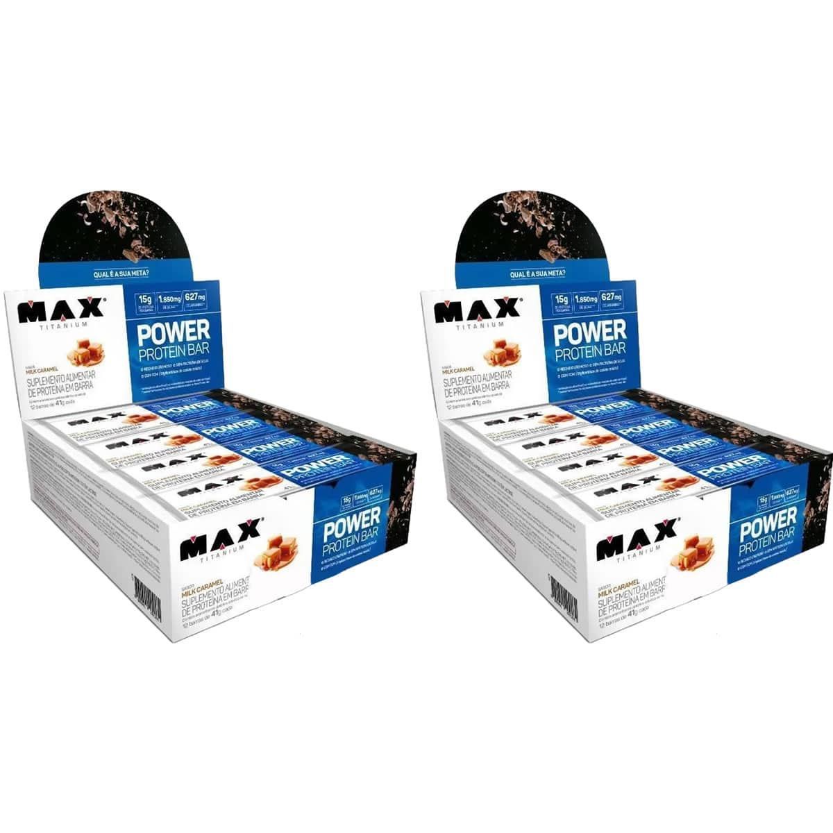 Kit 2X Power Protein Bar - 12 unidades 41g Milk Caramel - Max Titanium