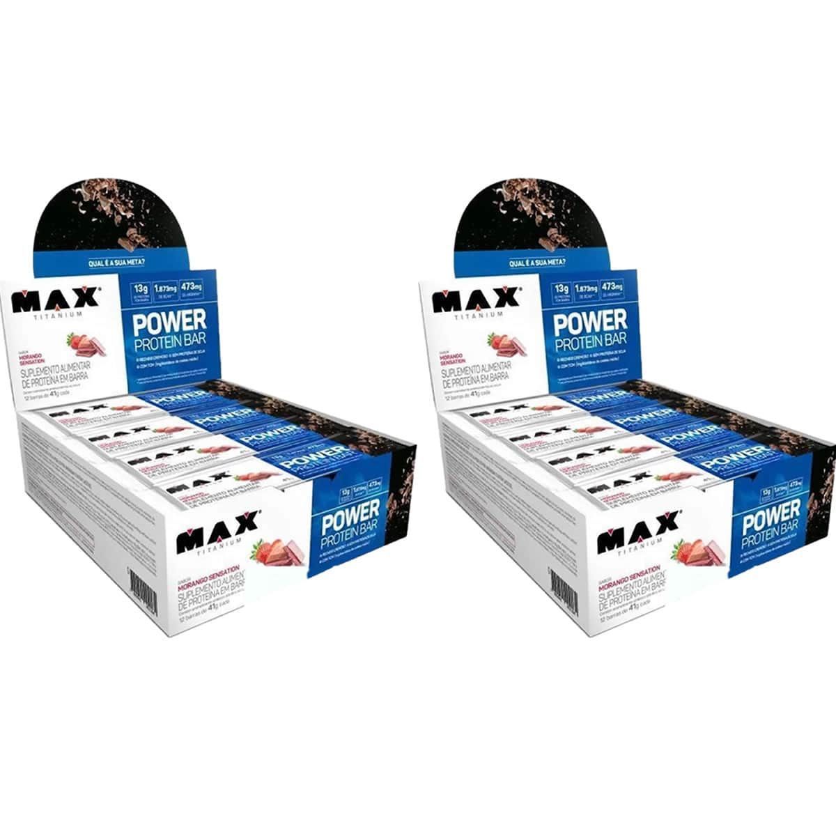 Kit 2X Power Protein Bar - 12 unidades 41g Morango Sensation - Max Titanium