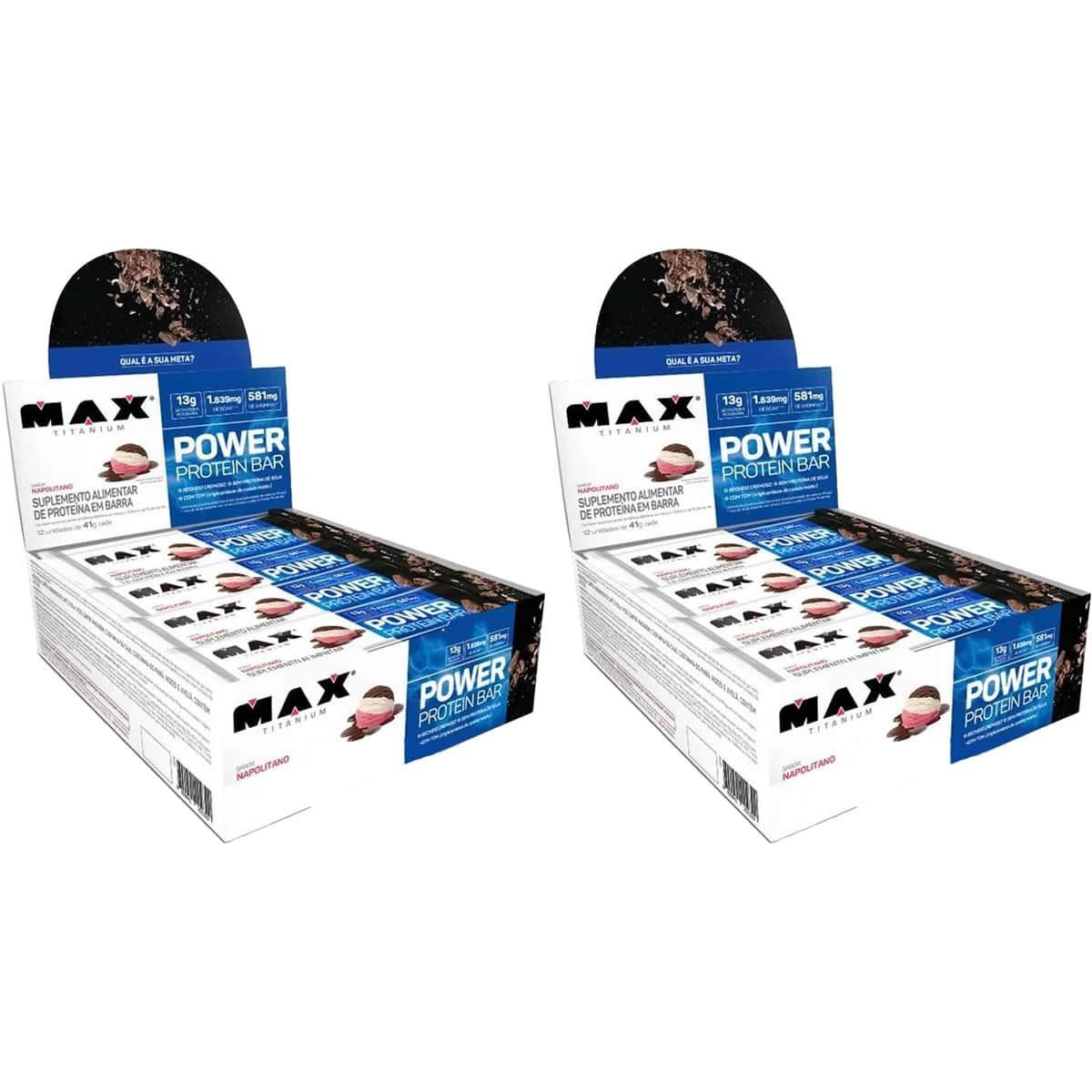 Kit 2X Power Protein Bar - 12 Unidades 41g Napolitano - Max Titanium