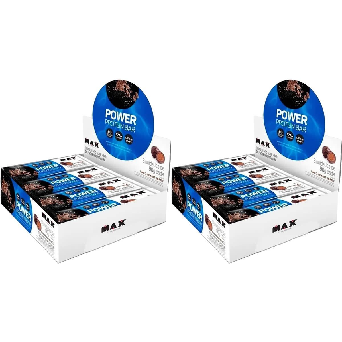 Kit 2X Power Protein Bar - 8 unidades 90g Dark Chocolate Truffle - Max Titanium