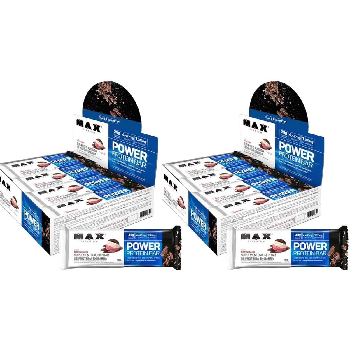 Kit 2X Power Protein Bar - 8 unidades 90g Napolitano - Max Titanium