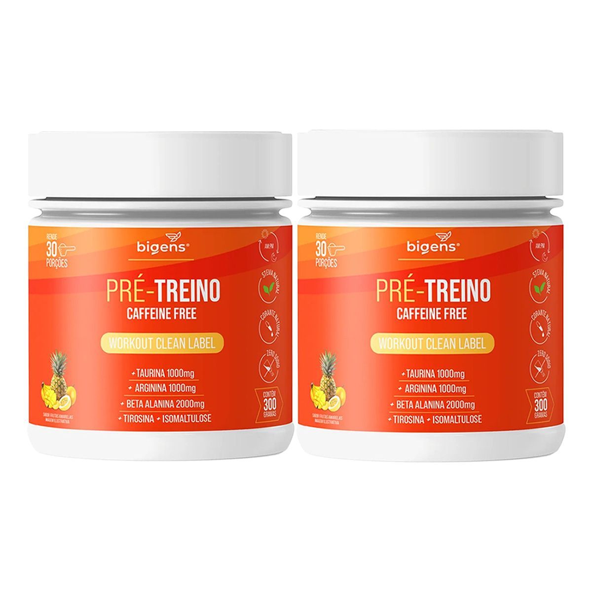 Kit 2X Pr�-Treino Caffeine Free - 300g Frutas Amarelas - Bigens