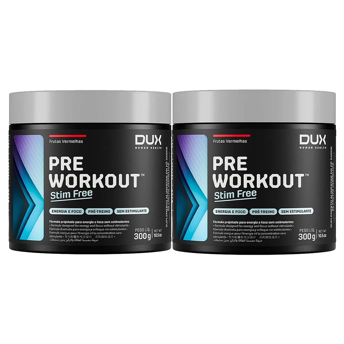 Kit 2X Pre Workout Stim Free - 300g Frutas Vermelhas - Dux Human Health