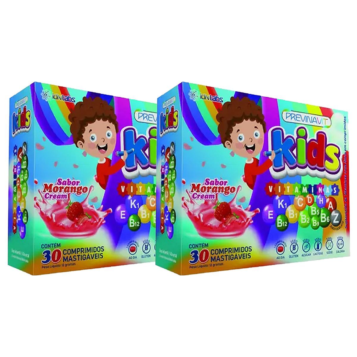Kit 2X Previnavit Kids Vitaminas - 30 Comprimidos Mastigaveis Morango - IDN Labs