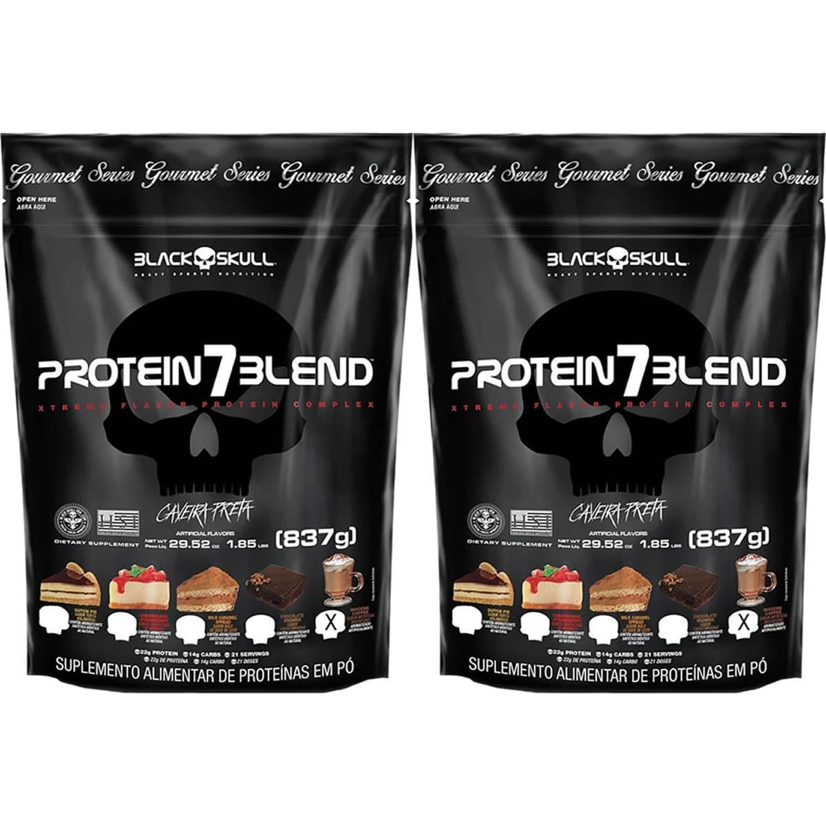 Kit 2X Protein 7Blend Gourmet - 837g Refil Moccha Coffee - Black Skull