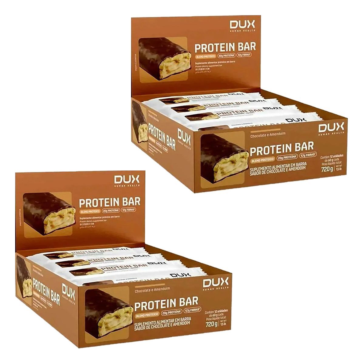 Kit 2X Protein Bar - 12 Unidades 60g Chocolate Com Amendoim - Dux Nutrition