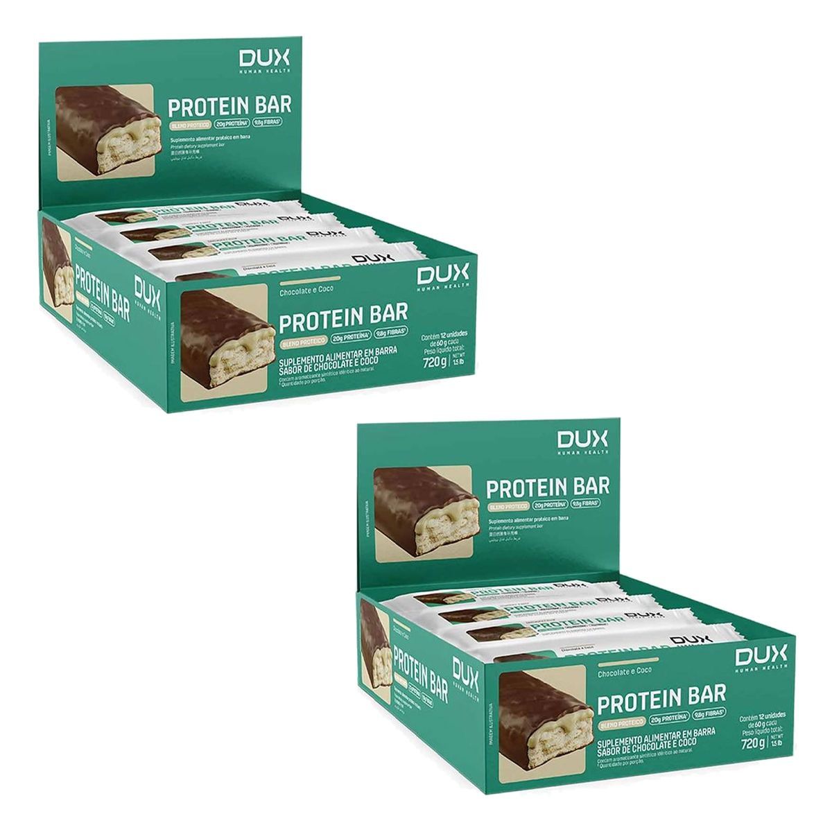 Kit 2X Protein Bar - 12 Unidades 60g Chocolate e Coco - Dux Nutrition