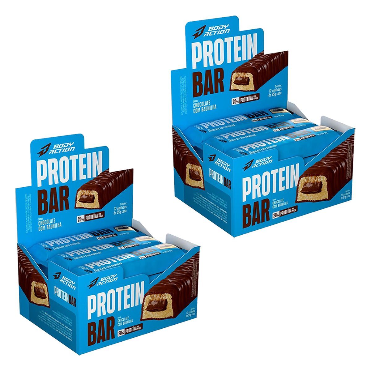 Kit 2X Protein Bar - 12 Unidades de 55g Chocolate Com Baunilha - Bodyaction