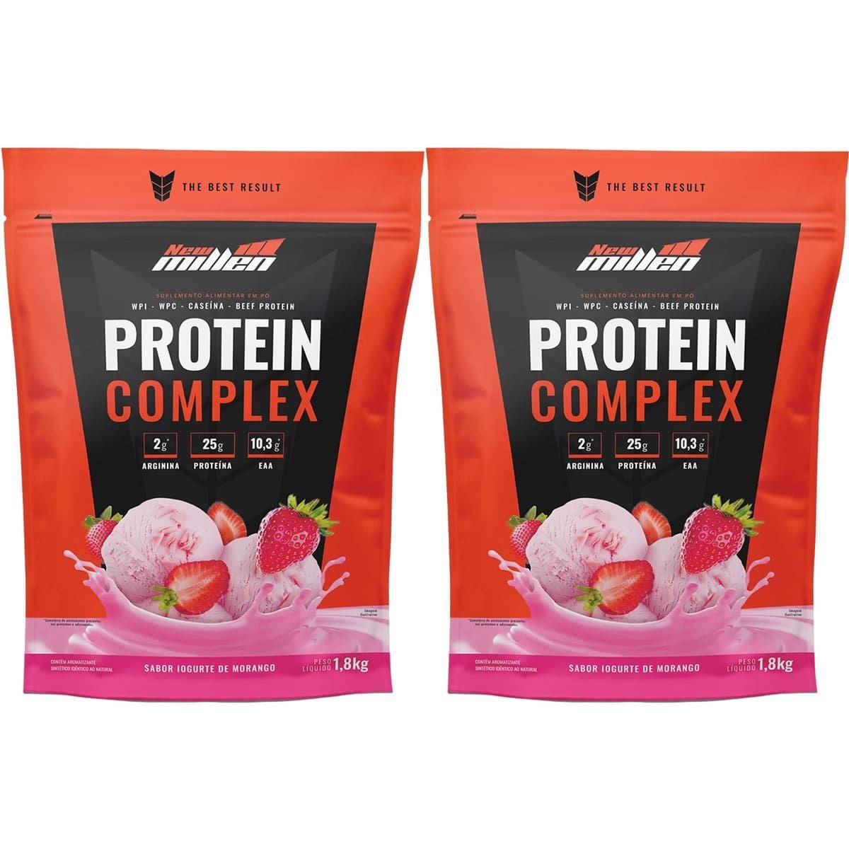 Kit 2X Protein Complex - 1800g Refil Iogurte de Morango - New Millen