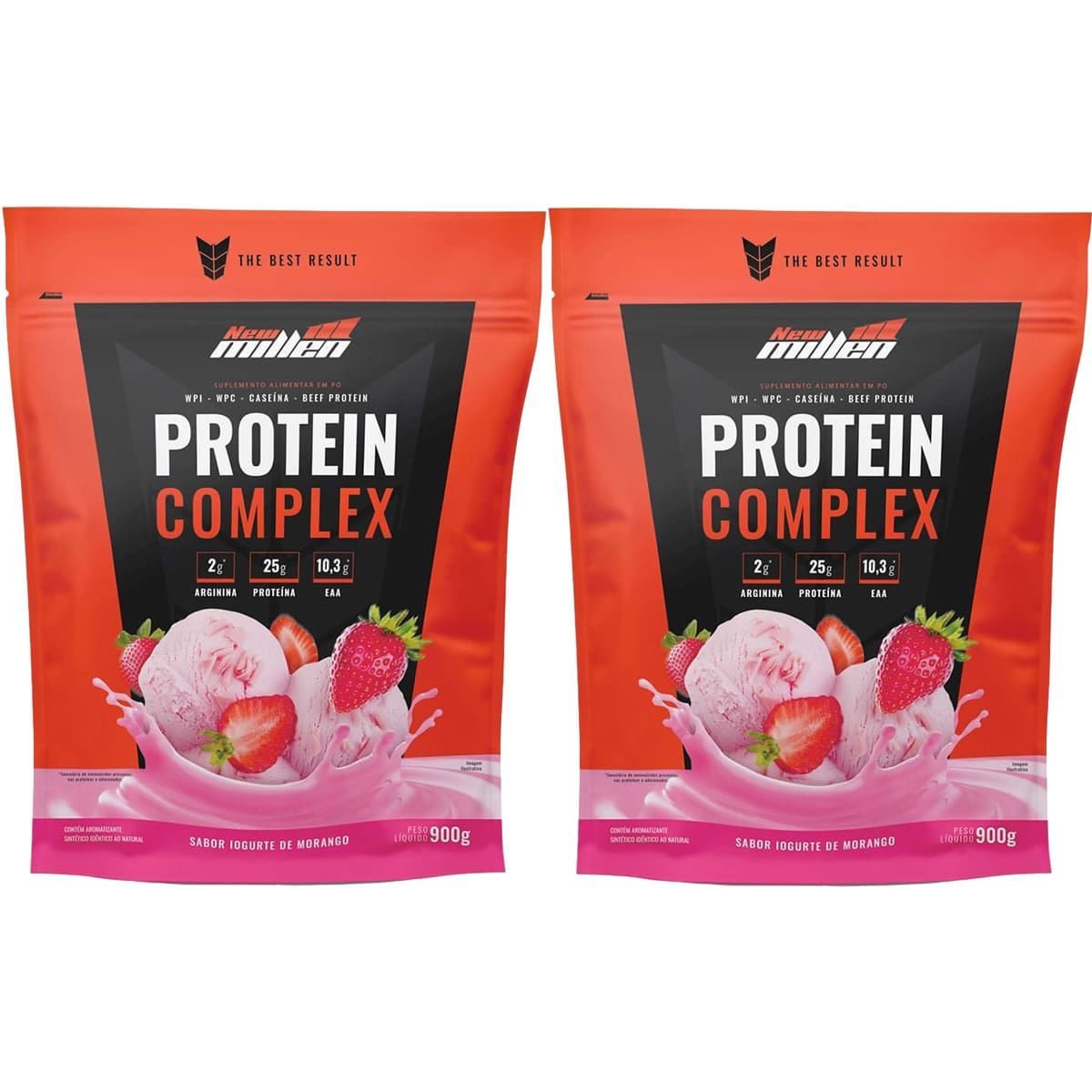 Kit 2X Protein Complex - 900g Refil Iogurte de Morango - New Millen