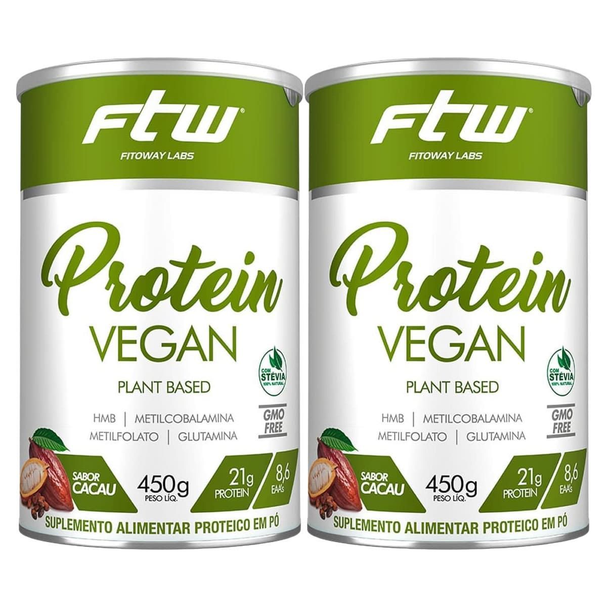Kit 2X Protein Vegan Plant Based - 450g Cacau - FTW