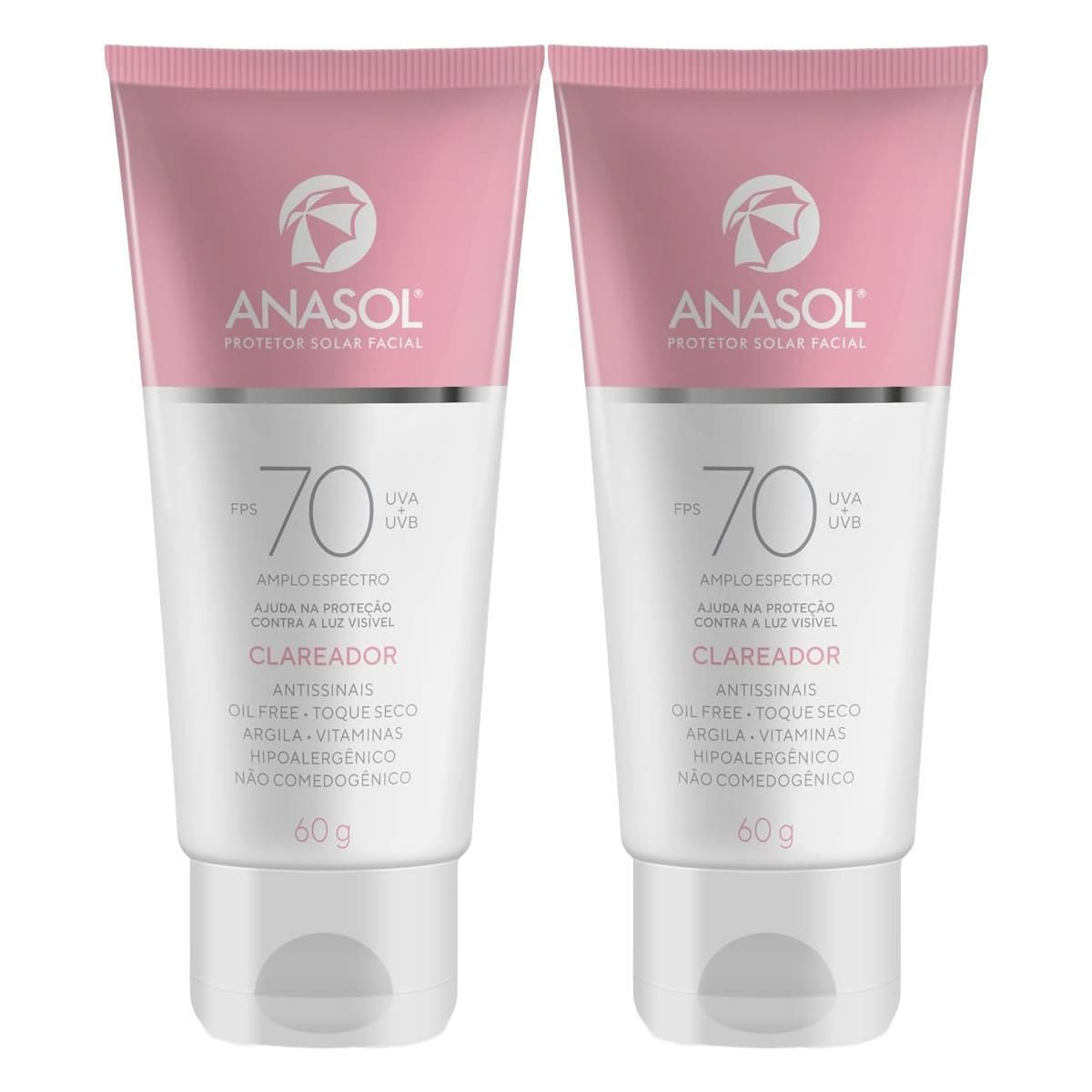 Kit 2X Protetor Solar Facial Clareador - 60g FPS 70 - Anasol