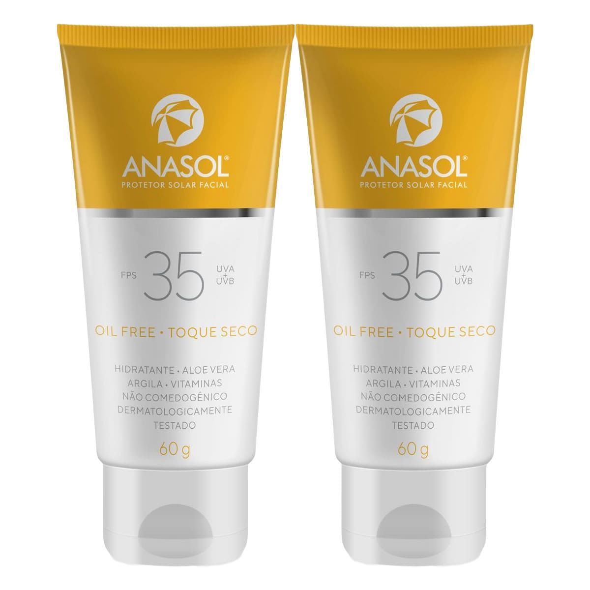Kit 2X Protetor Solar Facial Toque Seco - 60g FPS 35 - Anasol