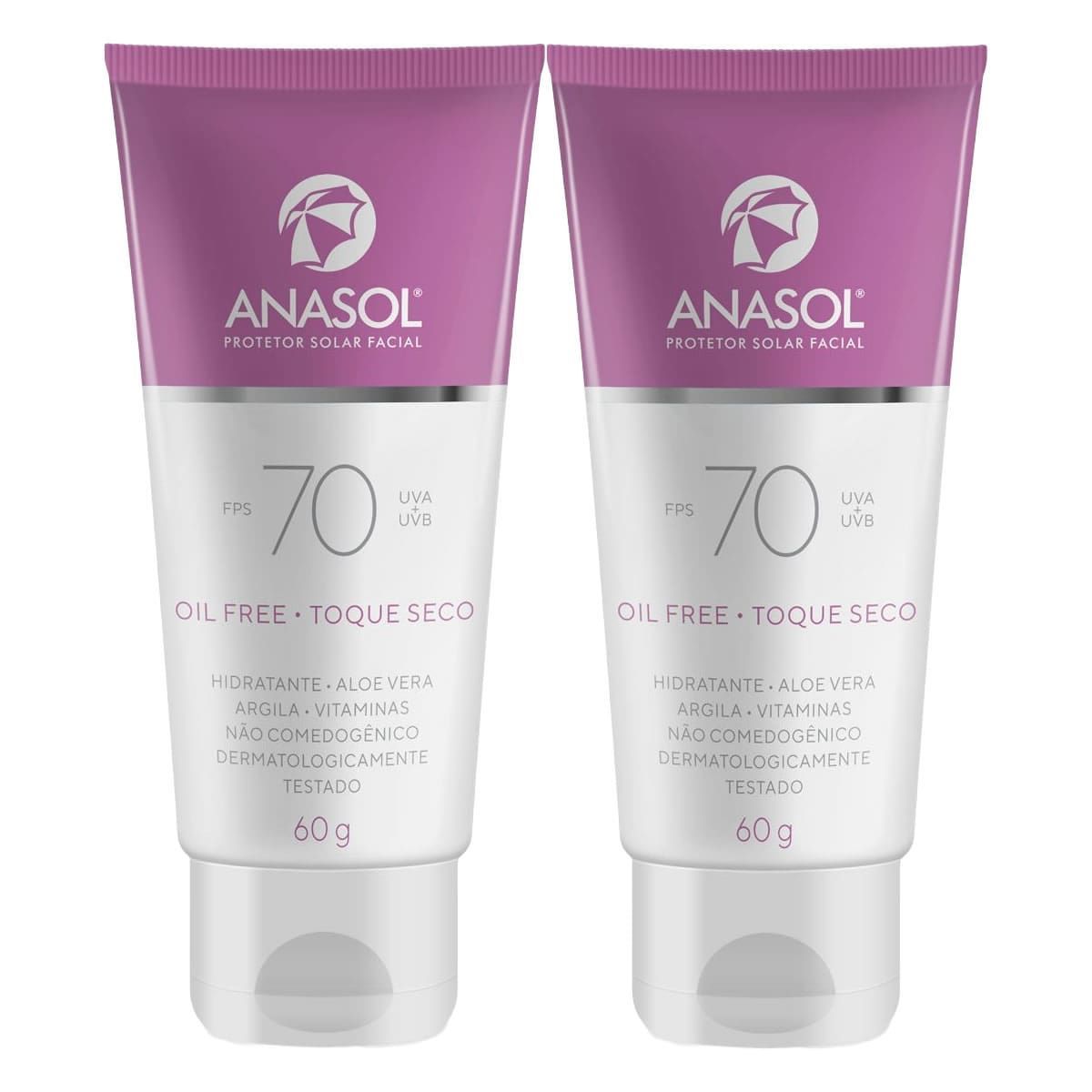 Kit 2X Protetor Solar Facial Toque Seco - 60g FPS 70 - Anasol