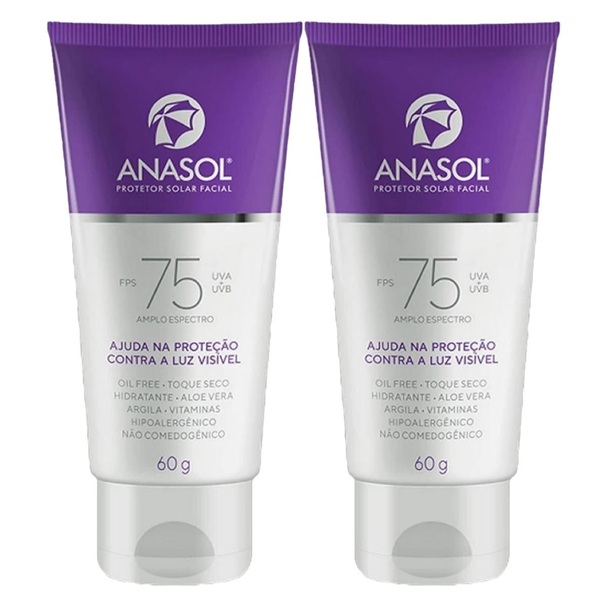 Kit 2X Protetor Solar Facial Toque Seco - 60g FPS 75 - Anasol