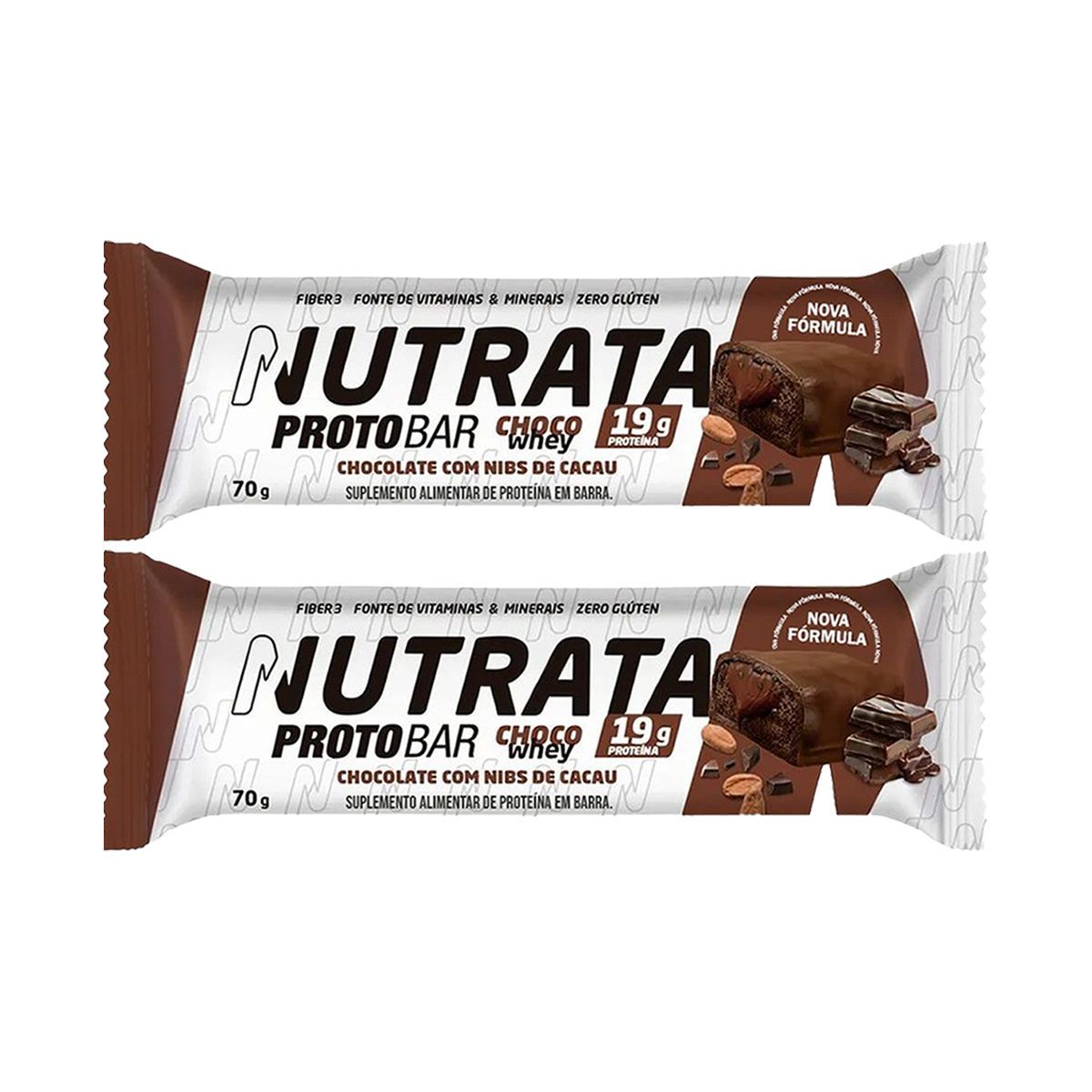 Kit 2X Proto Bar Choco Whey - 1 Unidade de 70g Chocolate com Nibs de Cacau - Nutrata