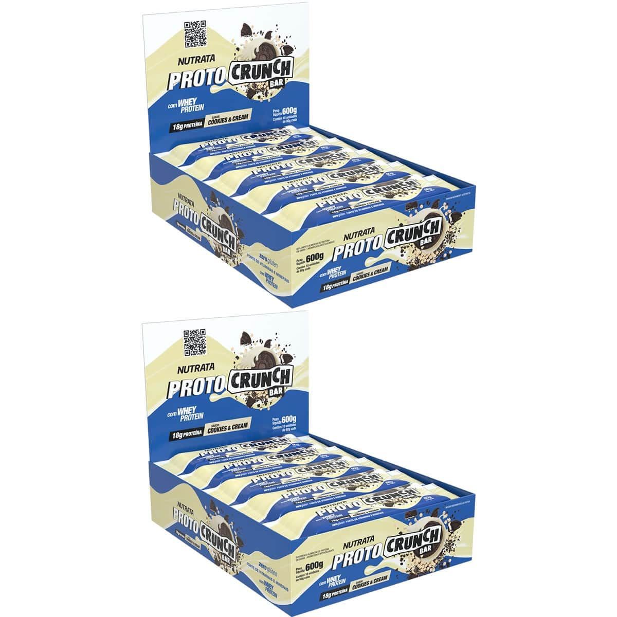 Kit 2X Proto Crunch Bar - 10 Barras de 60g Cookies And Cream  - Nutrata