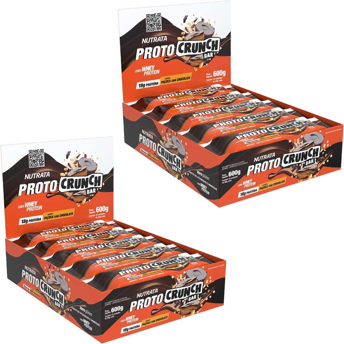Kit 2X Proto Crunch Bar - 10 Barras de 60g  Pa�oca com Chocolate - Nutrata