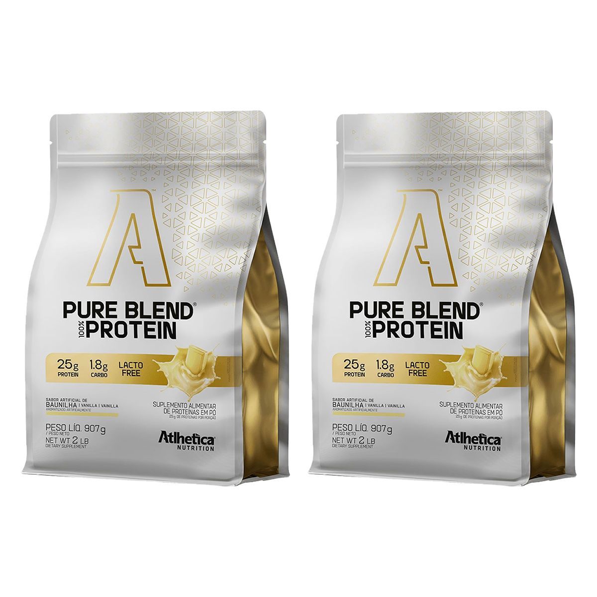 Kit 2X Pure Blend 100% Protein Lacto-free - 907g Refil Baunilha - Atlh�tica Nutrition