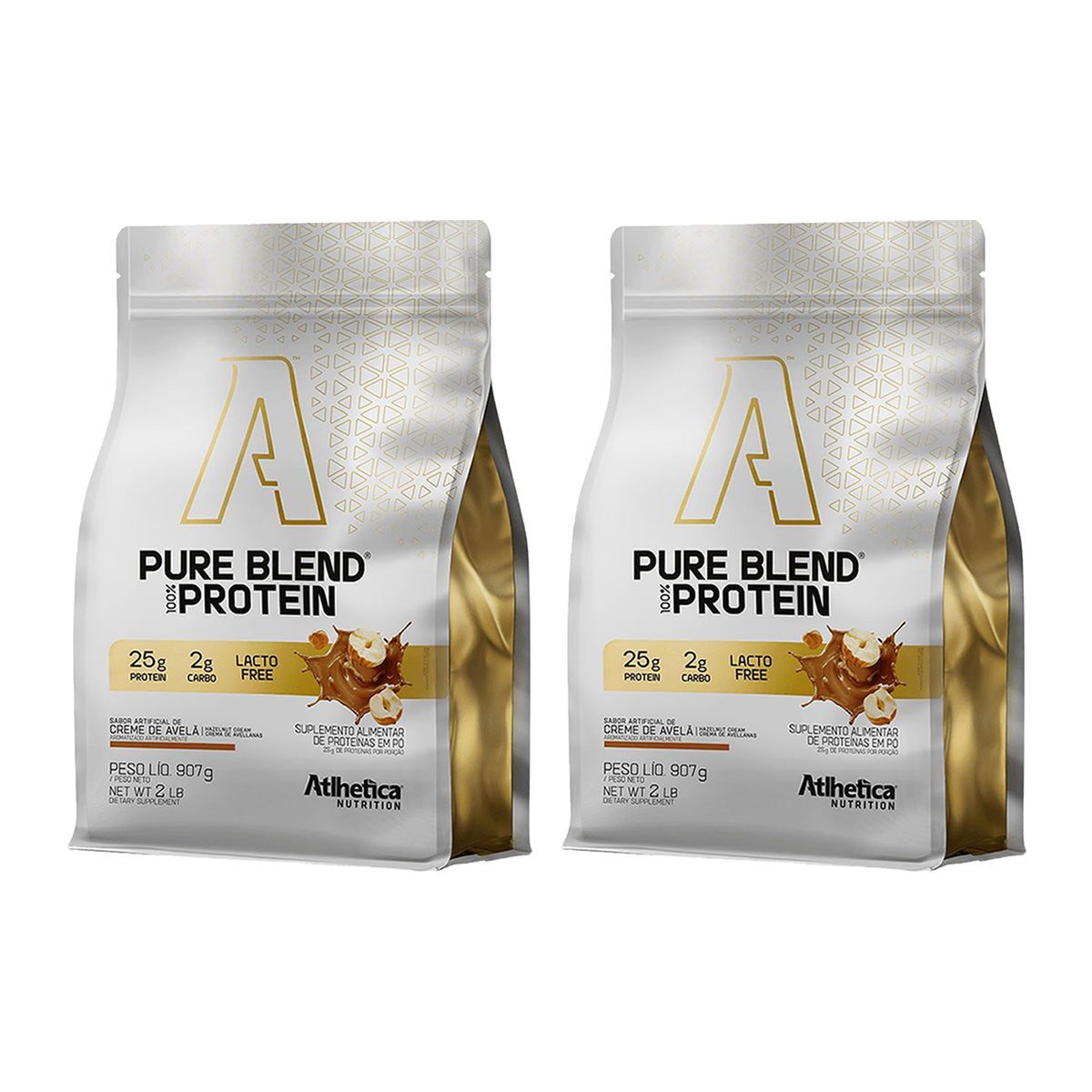 Kit 2X Pure Blend 100% Protein Lacto-free - 907g Refil Creme de Avel� - Atlh�tica Nutrition