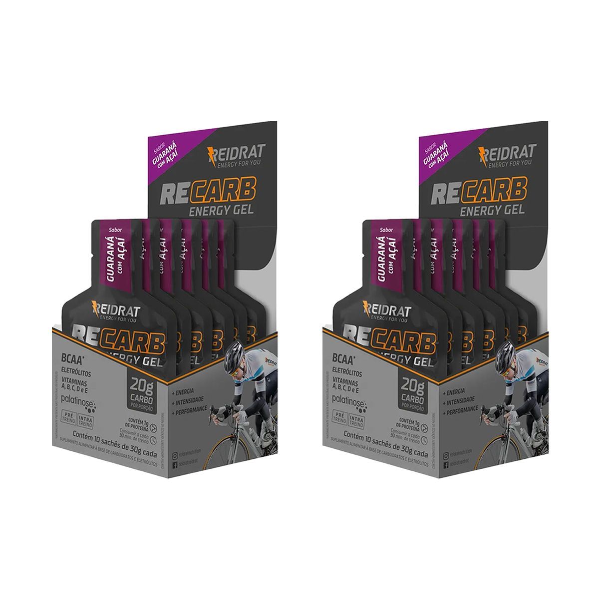Kit 2X Recarb Energy Gel - 10 Sach�s de 30g Guaran� com A�a� - Reidrat