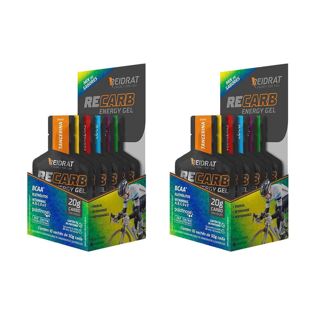 Kit 2X Recarb Energy Gel - 10 Sach�s de 30g Mix de Sabores - Reidrat
