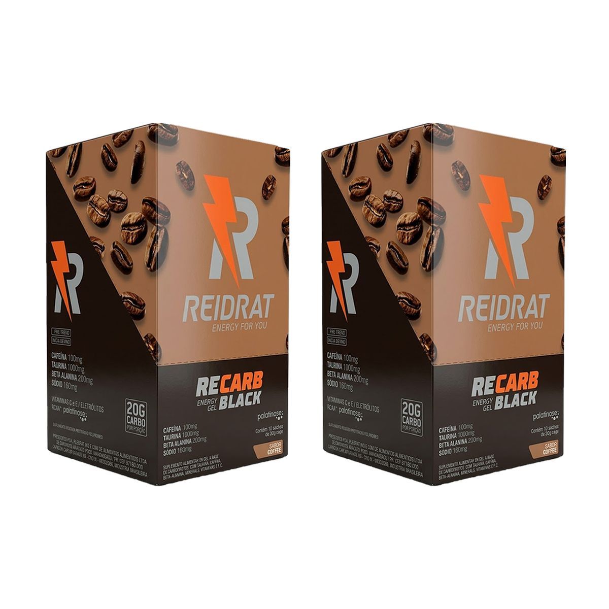 Kit 2X Recarb Energy Gel Black Pro Beta - 10 Sach�s 30g Caf� - Reidrat