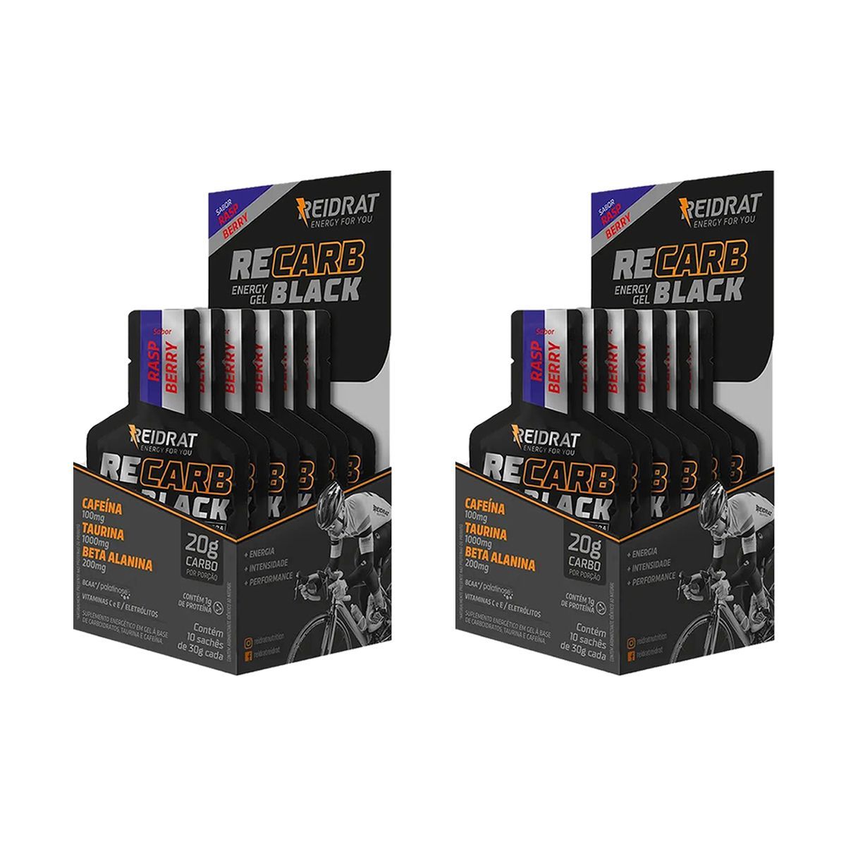 Kit 2X Recarb Energy Gel Black Pro Beta - 10 Sach�s 30g Framboesa - Reidrat