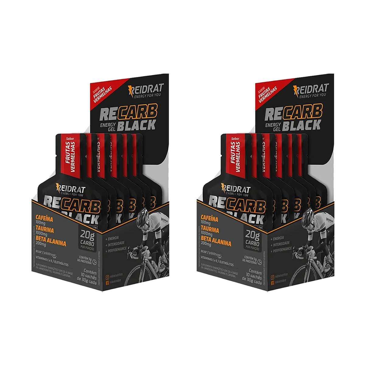 Kit 2X Recarb Energy Gel Black Pro Beta - 10 Sach�s 30g Frutas Vermelhas - Reidrat