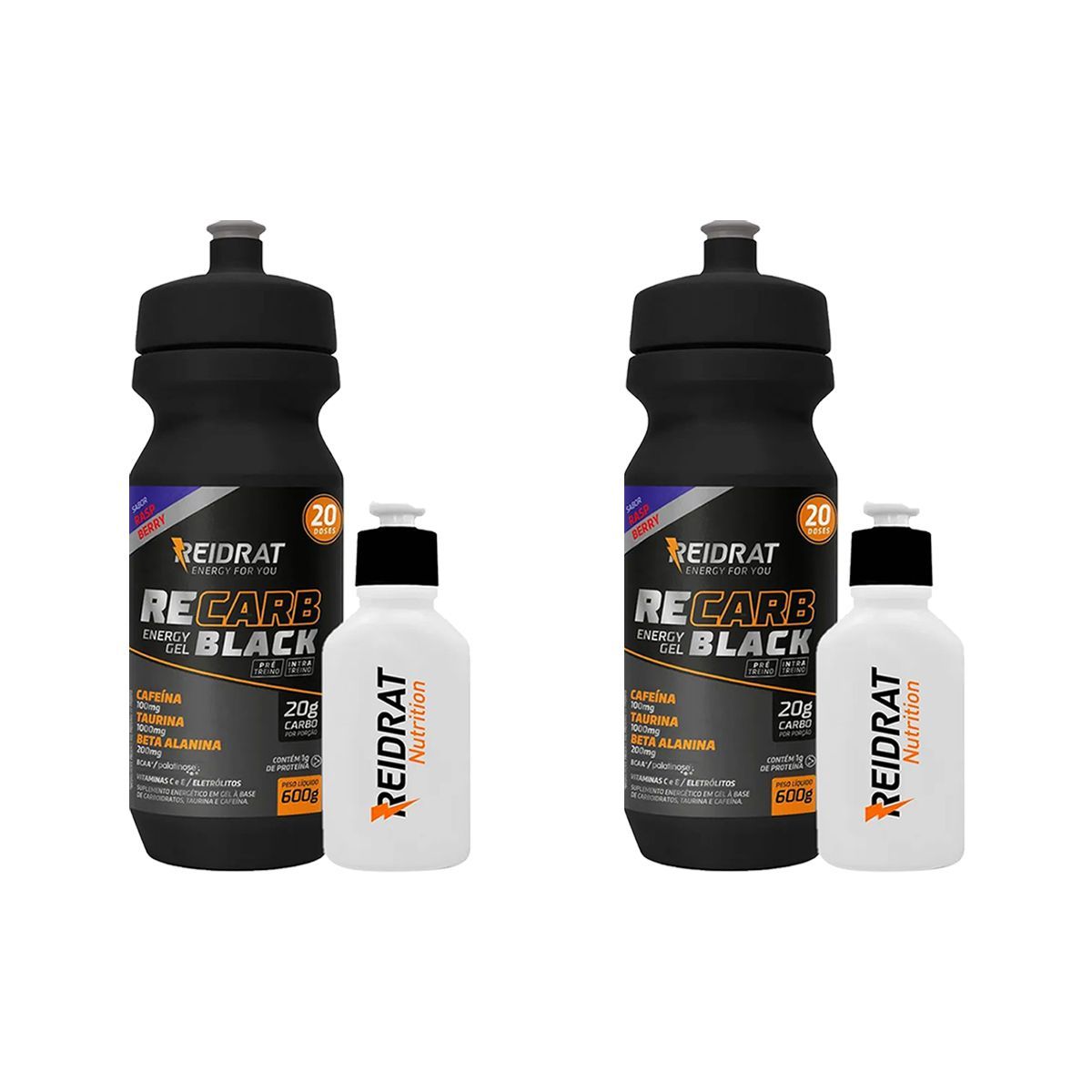 Kit 2X Recarb Energy Gel Black Squeeze + Mini Squeeze 100 ml - 600g Rasp Berry - Reidrat
