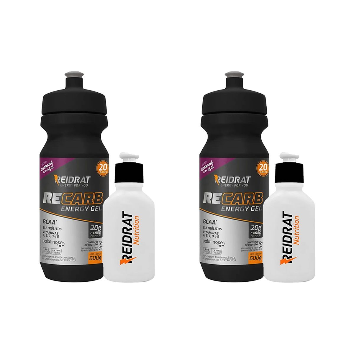 Kit 2X Recarb Energy Gel Squeeze + Mini Squeeze 100 ml - 600g Guaran� com A�a� - Reidrat
