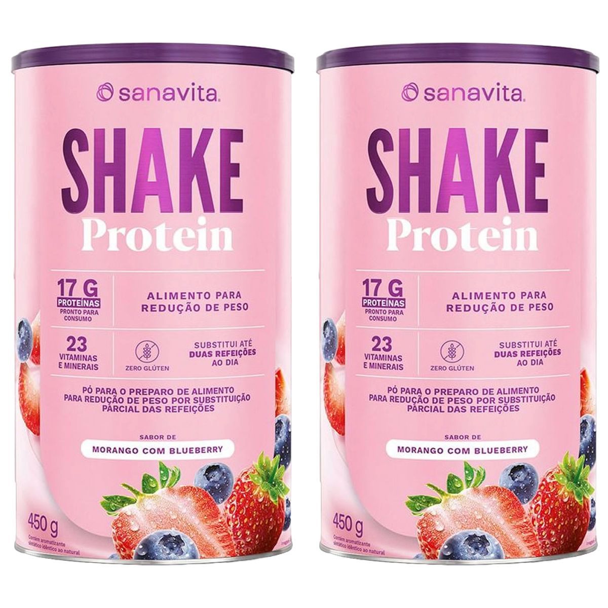Kit 2X Shake Protein - 450g Morango com Blueberry - Sanavita