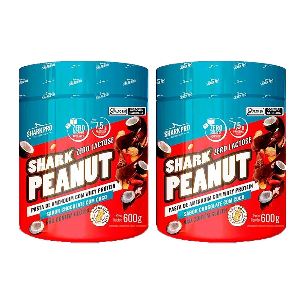 Kit 2X Shark Peanut Zero Lactose - 600g Chocolate com Coco - Shark Pro