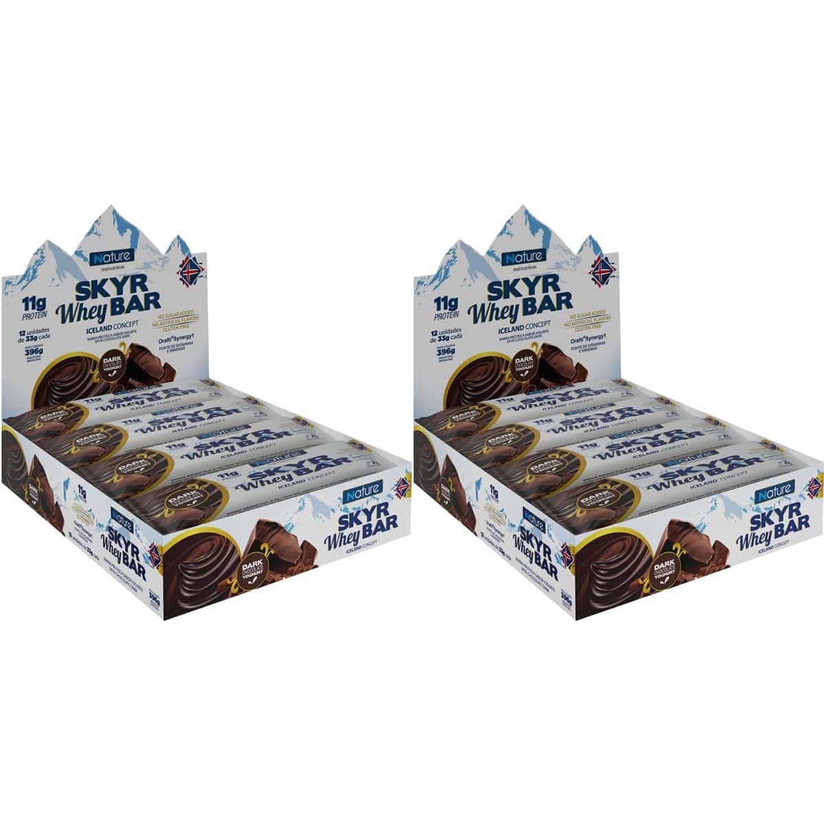 Kit 2X Skyr Whey Bar - 12 unidades 33g Dark Chocolate Yoghurt - Nature