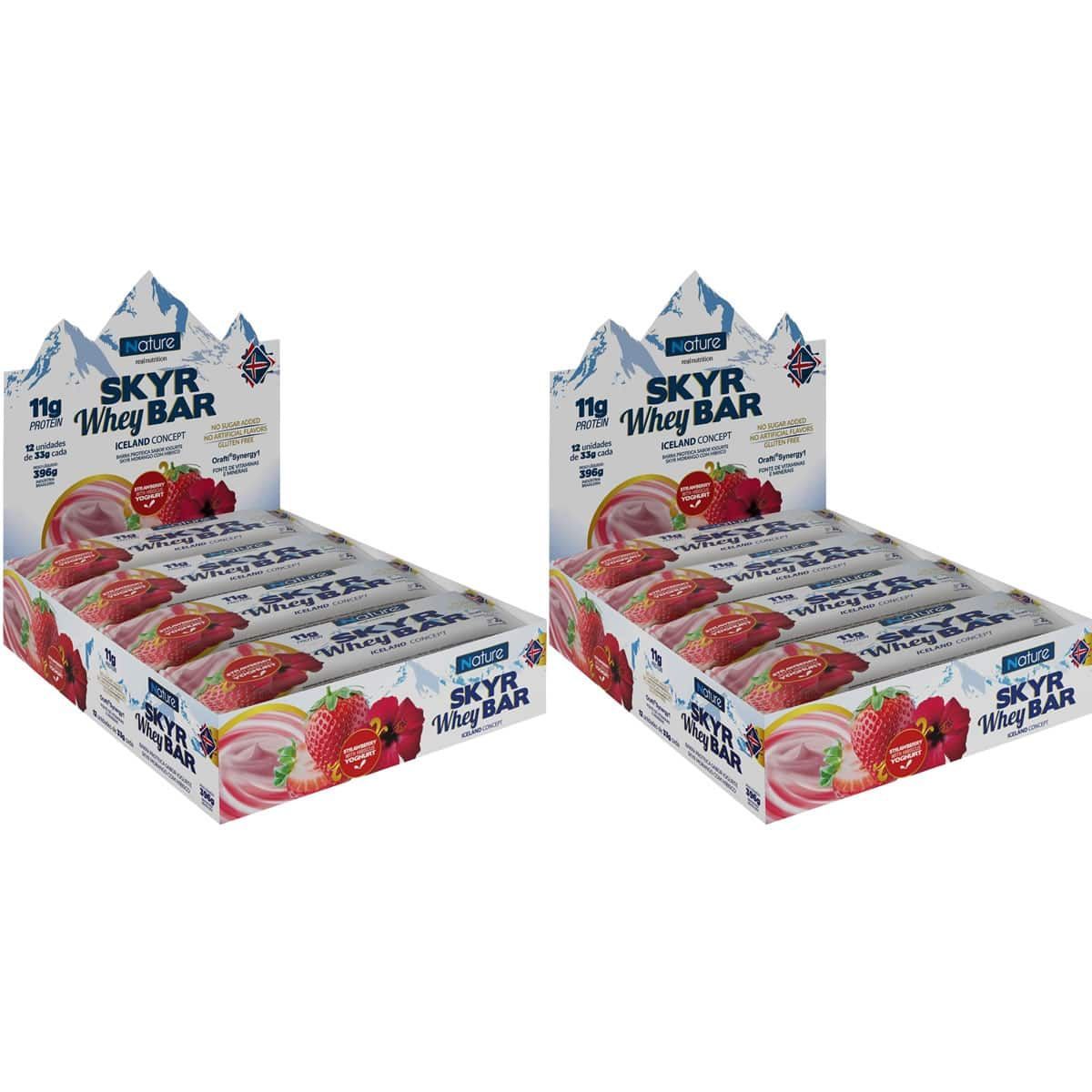 Kit 2X Skyr Whey Bar - 12 unidades 33g Strawberry Whith Hibiscus Yoghurt - Nature