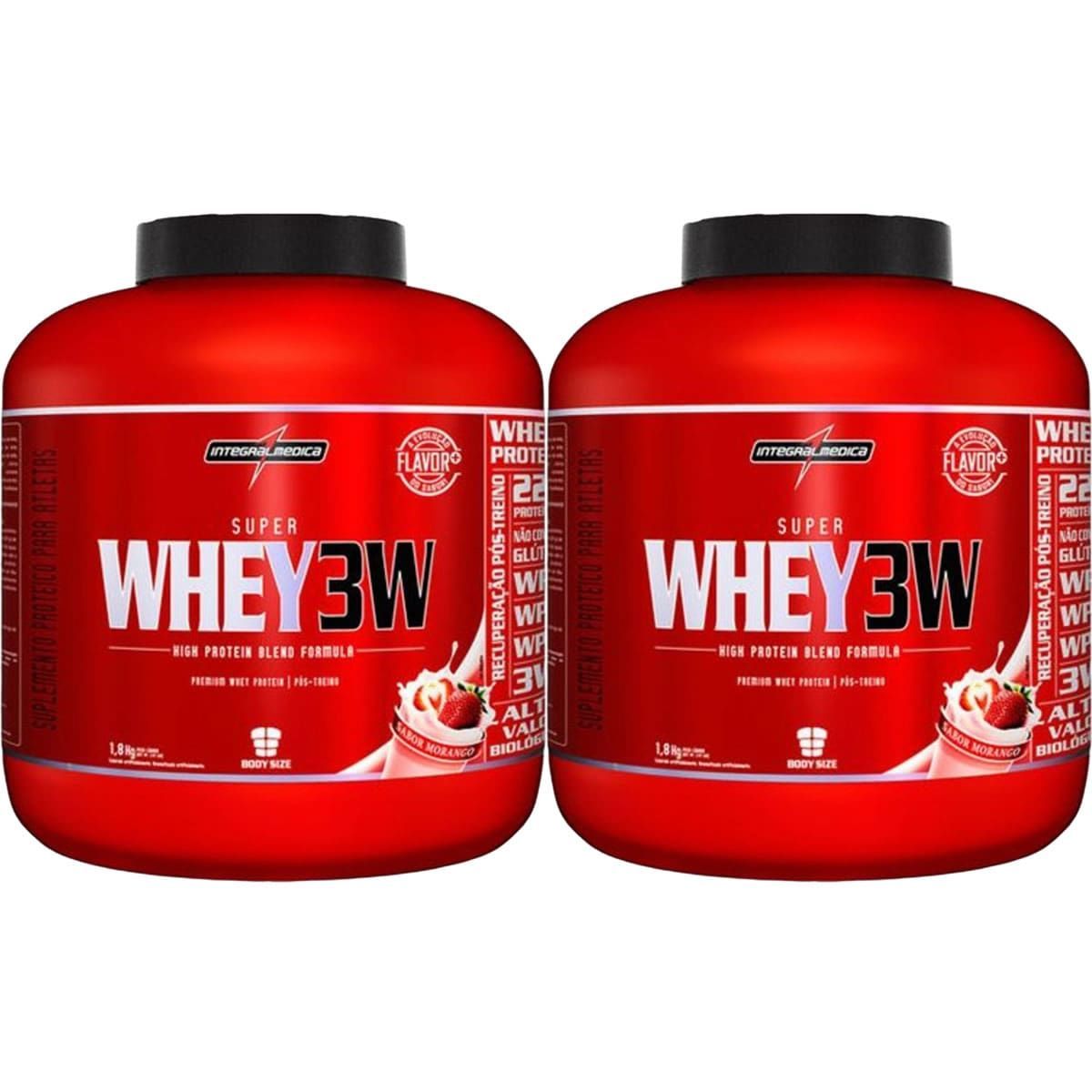 Kit 2X Super Whey 3W - 1800g Morango - IntegralM�dica