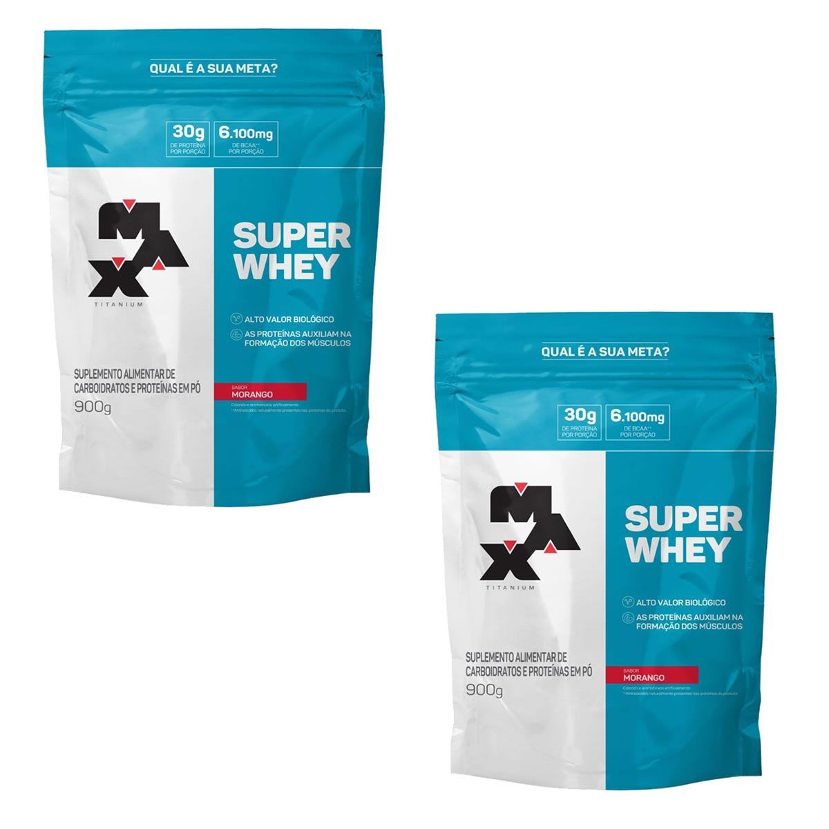 Kit 2X Super Whey - 900g Morango Refil - Max Titanium