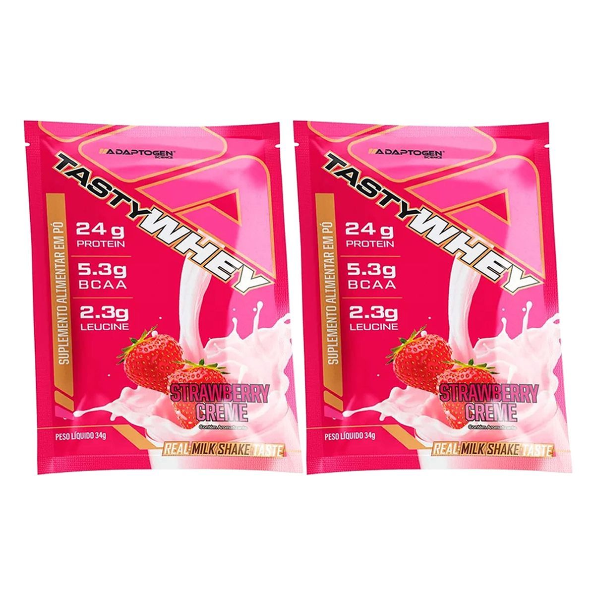 Kit 2X Tasty Whey 3W - 1 Sach� 34g Strawberry Creme - Adaptogen