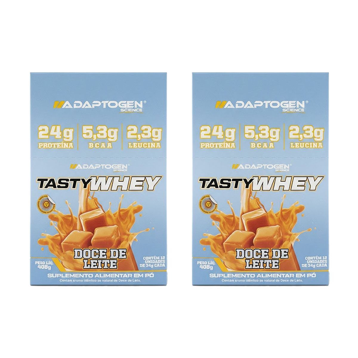Kit 2X Tasty Whey 3W - 12 Sach�s 34g Doce de Leite - Adaptogen