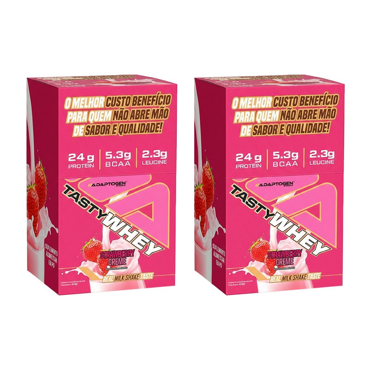 Kit 2X Tasty Whey 3W - 12 Sach�s 34g Strawberry Creme - Adaptogen