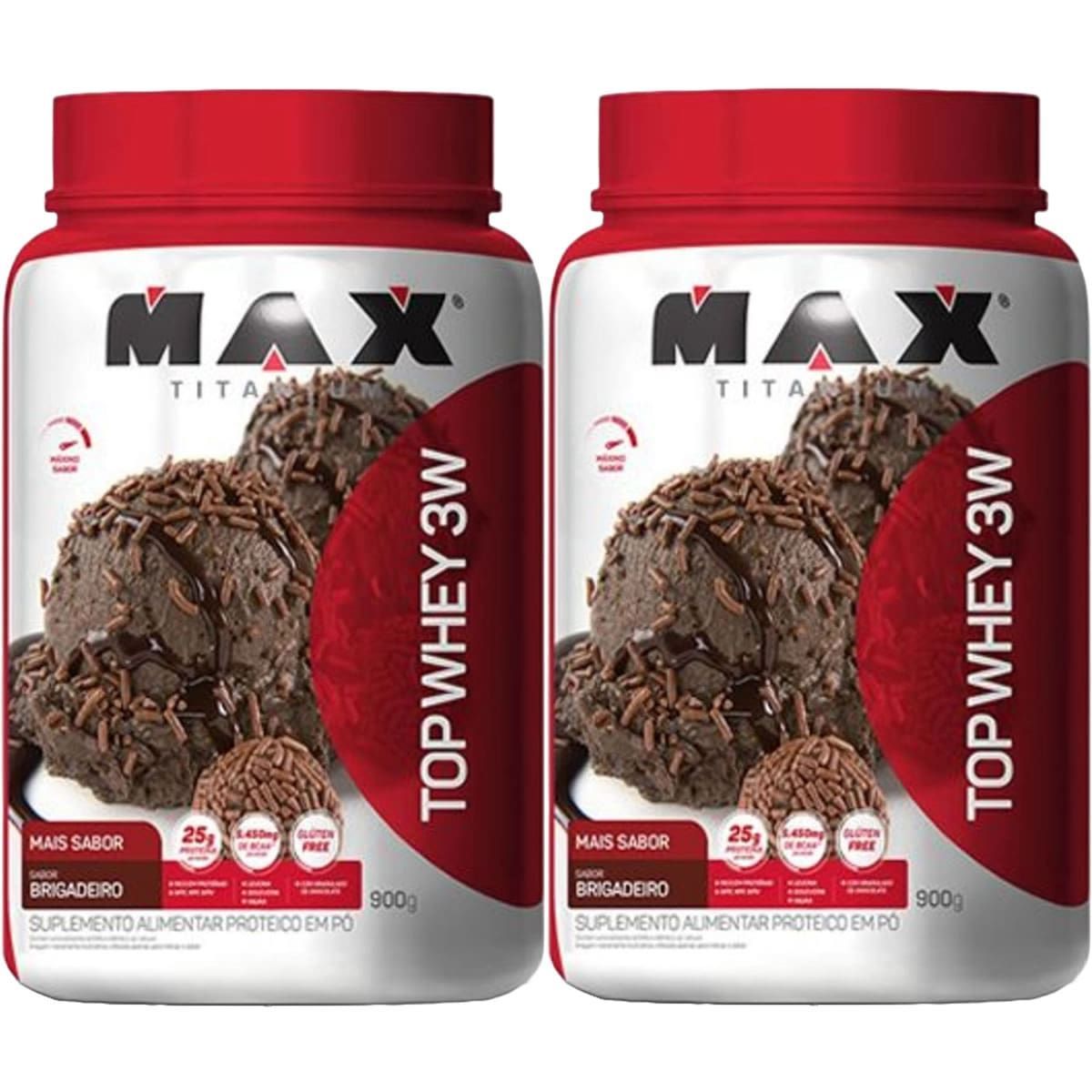 Kit 2X Top Whey 3W Mais Sabor - 900g Brigadeiro - Max Titanium