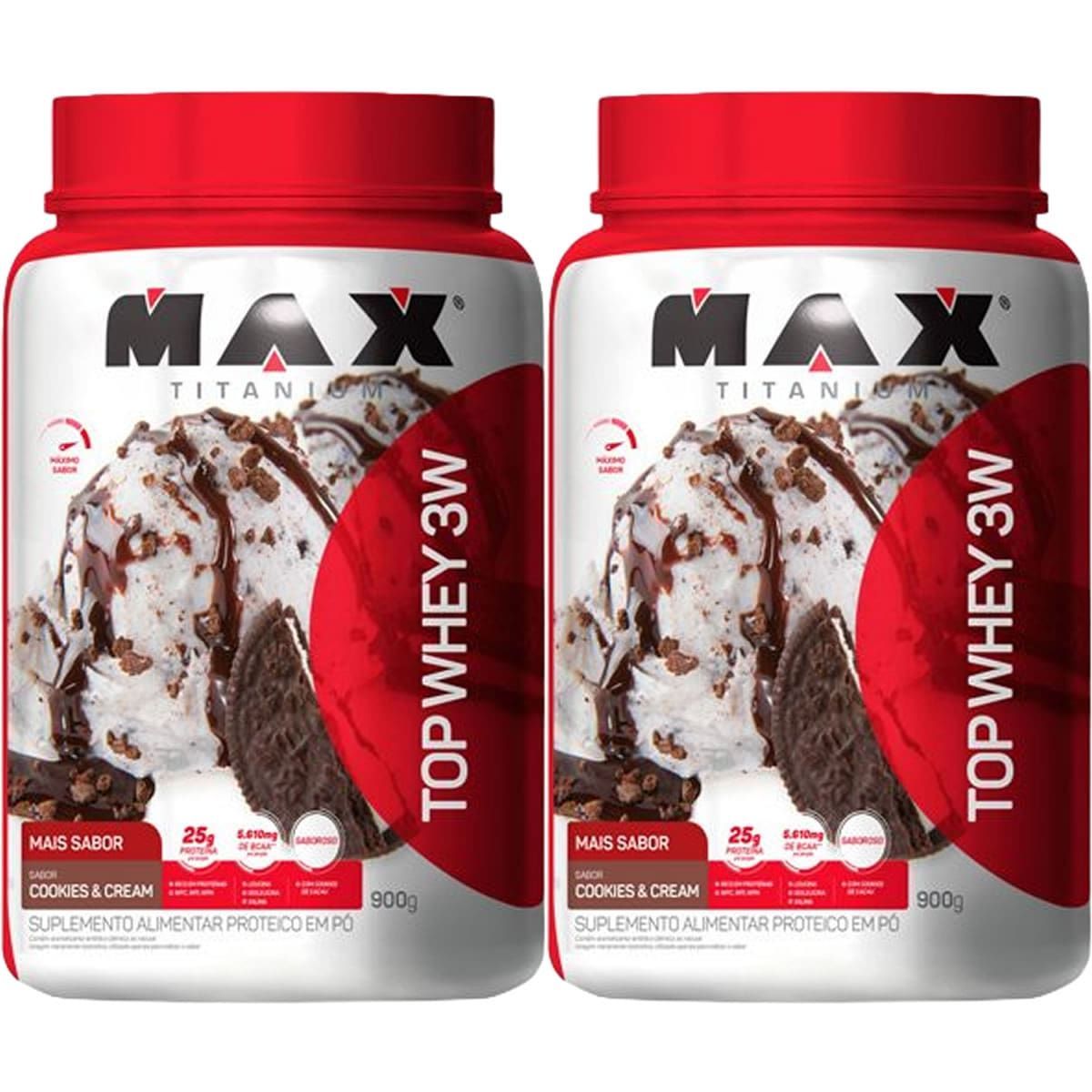 Kit 2X Top Whey 3W Mais Sabor - 900g Cookies & Cream - Max Titanium